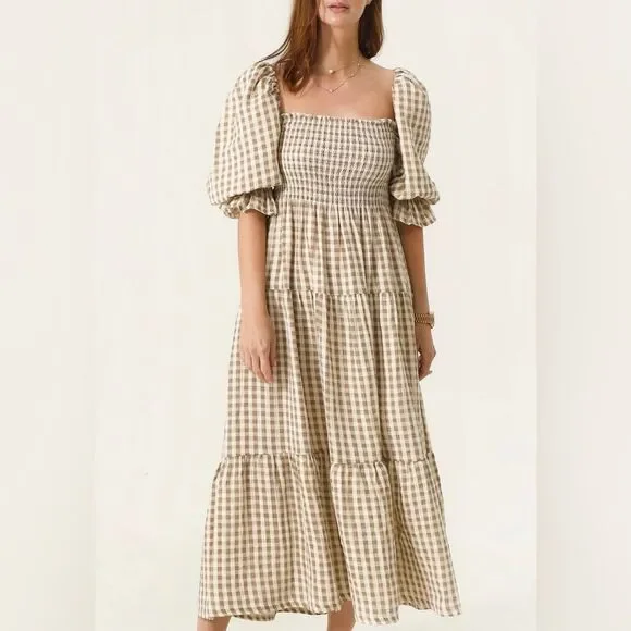Nothing Fits But Kiko Midi Dress in Taupe Gingham M NWOT - Picture 6 of 13